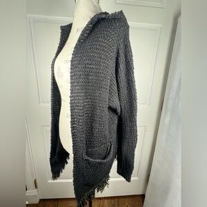 Free People Chunky Knit Asymmetrical Open Cardigan Black/Tan Color Pockets Sz M